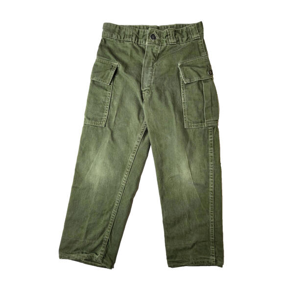 Vintage 40s WW2 13 Star Green Cargo Pants Boys Youth Kids 22x18